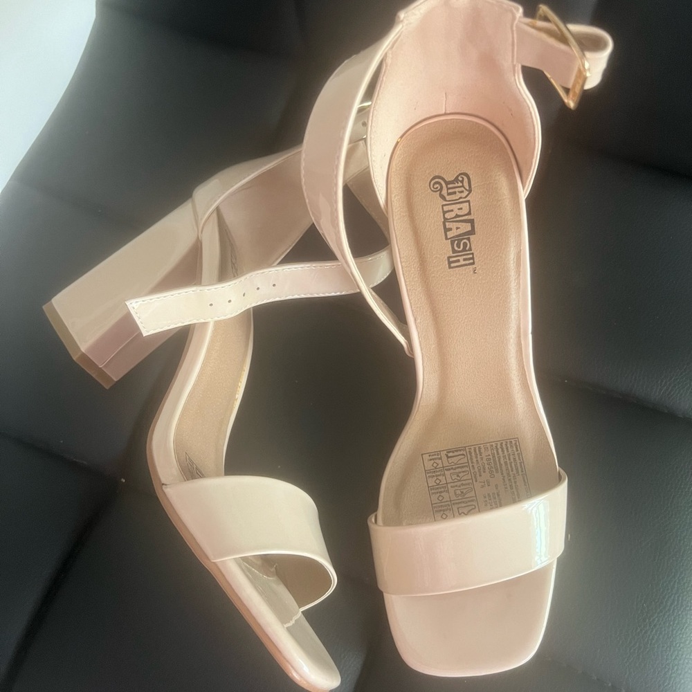 Brash Nude Patent Leather Strappy Heels